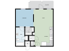 Floor plan for studio, 1 bath, 636 sqft